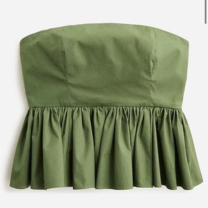 Jcrew strapless peplum top in olive green shade size 2.